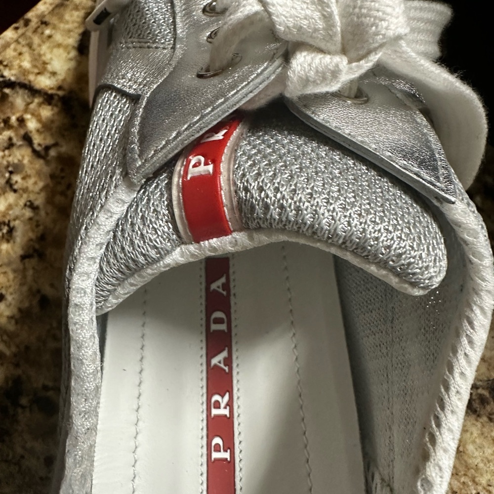 Brand New Never Worn Prada Silver Sneakers - Size 10M - Picture 3 of 3